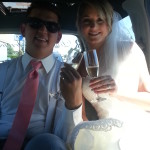 The happy couple in the limo, going to reception. Congratulations guys!